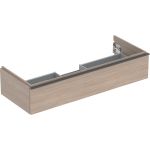 Mueble bajo Geberit iCon para lavabo, con un cajón: Ancho de lavabo=120cm, Cuerpo y frontal: encina/melamina con textura de madera, Tirador: lava/con pintura polvo al horno mate